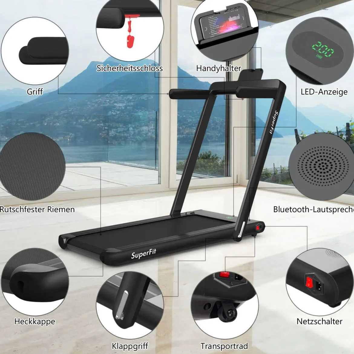 Elektrisch Laufband Heimtrainer Fitnessgerät Display 1-12 km/h Fernbedienung Schwarz