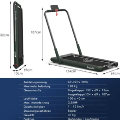 Elektrisch Laufband 1-12km/h LED Display Klappbar Heimtrainer Fitnessgerät 120kg Navy