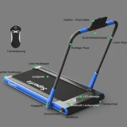 Elektrisch Laufband 1-12km/h LED Display Klappbar Heimtrainer Fitnessgerät 120kg Navy