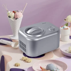 Elektronische Eismaschine 100W tragbare hausgemachte Dessert-Maschine mit 3 Betriebsmodi Eismaschine Silber