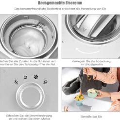 Elektronische Eismaschine 100W tragbare hausgemachte Dessert-Maschine mit 3 Betriebsmodi Eismaschine Silber
