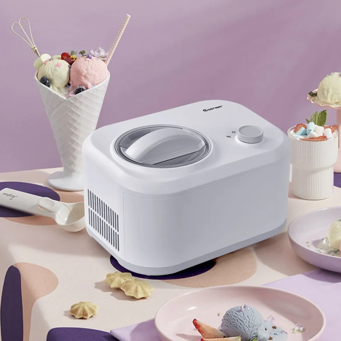 Elektronische Eismaschine 100W automatische Eismaschine mit eingebautem Kompressor Eismaschine Weiß