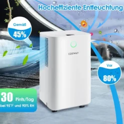 15㎡ Entfeuchter 15L Entfeuchter mit 3 Modi Mobile Luftentfeuchter 25,5 x 22 x 45 cm Weiß