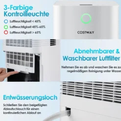 15㎡ Entfeuchter 15L Entfeuchter mit 3 Modi Mobile Luftentfeuchter 25,5 x 22 x 45 cm Weiß