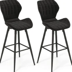 2er Barhocker Set mit Rückenlehne & Fußstütze Gepolsterte Barstühle Modern Esszimmerstuhl