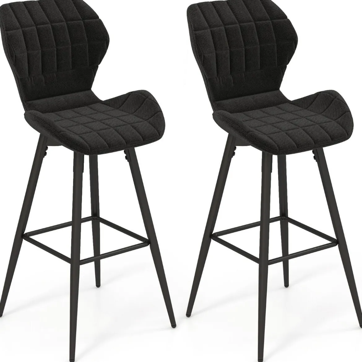 2er Barhocker Set mit Rückenlehne & Fußstütze Gepolsterte Barstühle Modern Esszimmerstuhl