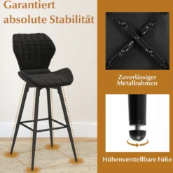 2er Barhocker Set mit Rückenlehne & Fußstütze Gepolsterte Barstühle Modern Esszimmerstuhl
