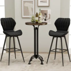 2er Barhocker Set mit Rückenlehne & Fußstütze Gepolsterte Barstühle Modern Esszimmerstuhl