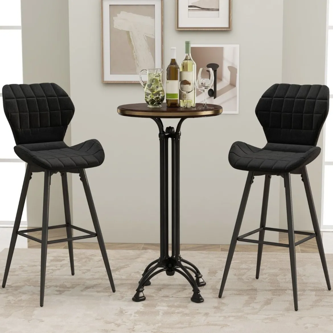 2er Barhocker Set mit Rückenlehne & Fußstütze Gepolsterte Barstühle Modern Esszimmerstuhl