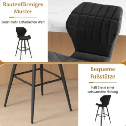 2er Barhocker Set mit Rückenlehne & Fußstütze Gepolsterte Barstühle Modern Esszimmerstuhl