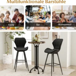2er Barhocker Set mit Rückenlehne & Fußstütze Gepolsterte Barstühle Modern Esszimmerstuhl