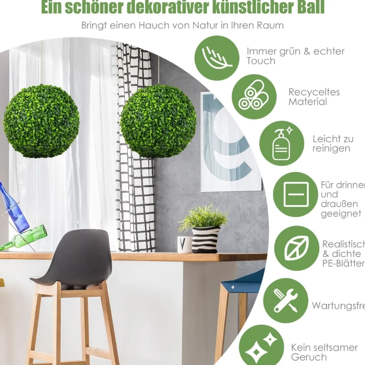 2er Buchsbaumkugel Buchsbaum Kugel UV-beständig Formschnitt Kunstpflanze Dekopflanze