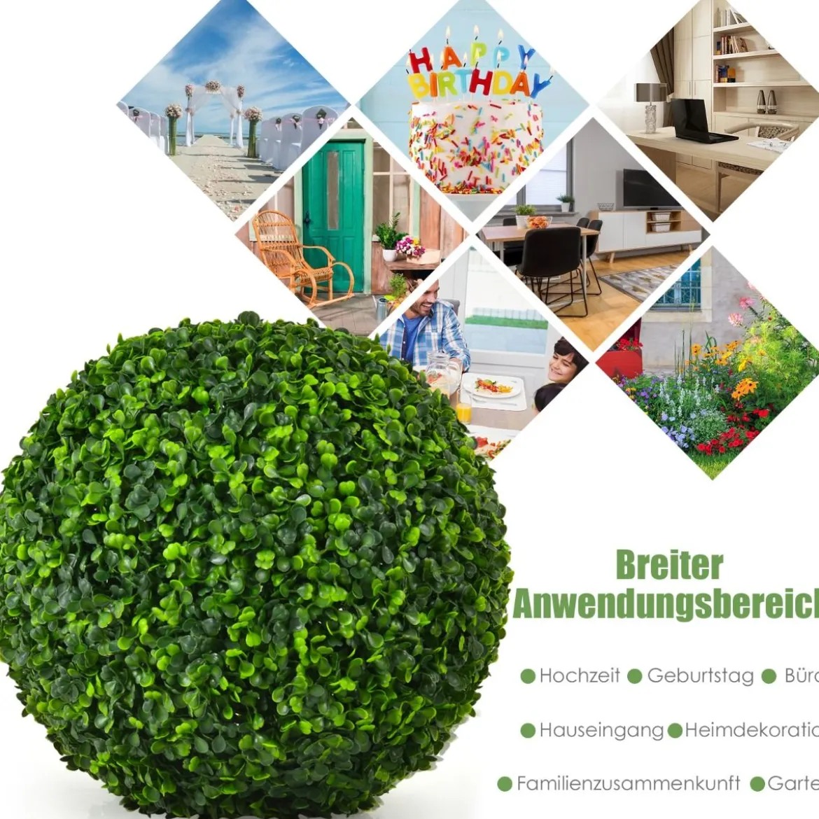 2er Buchsbaumkugel Buchsbaum Kugel UV-beständig Formschnitt Kunstpflanze Dekopflanze