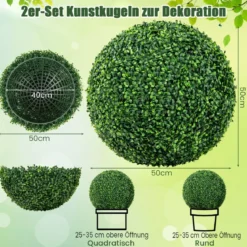 2er Buchsbaumkugel Buchsbaum Kugel UV-beständig Formschnitt Kunstpflanze Dekopflanze Dunkelgrün