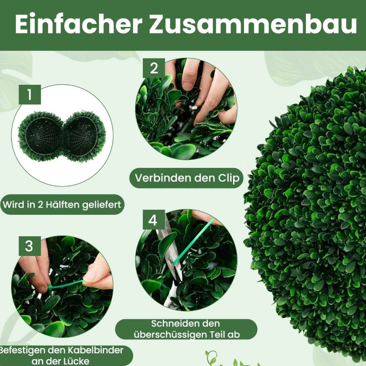2er Buchsbaumkugel 52 cm Buchsbaum Kugel UV-beständig Formschnitt Kunstpflanze Dunkelgrün