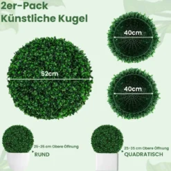 2er Buchsbaumkugel 52 cm Buchsbaum Kugel UV-beständig Formschnitt Kunstpflanze Dunkelgrün