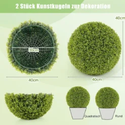 2er Buchsbaumkugel 39/50 cm Buchsbaum Kugel UV-beständig dekorative Kugelpflanzen für Haus