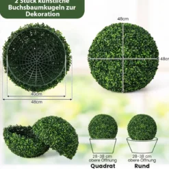2er Buchsbaumkugel 48 cm Buchsbaum Kugel UV-beständig Formschnitt Künstliche Pflanze Kugelpflanzen