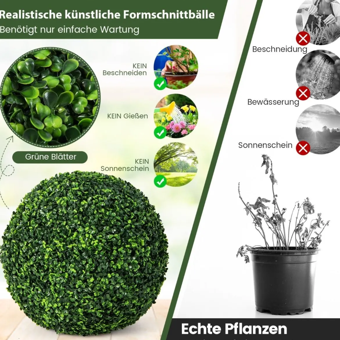 2er Buchsbaumkugel 48 cm Buchsbaum Kugel UV-beständig Formschnitt Künstliche Pflanze Kugelpflanzen