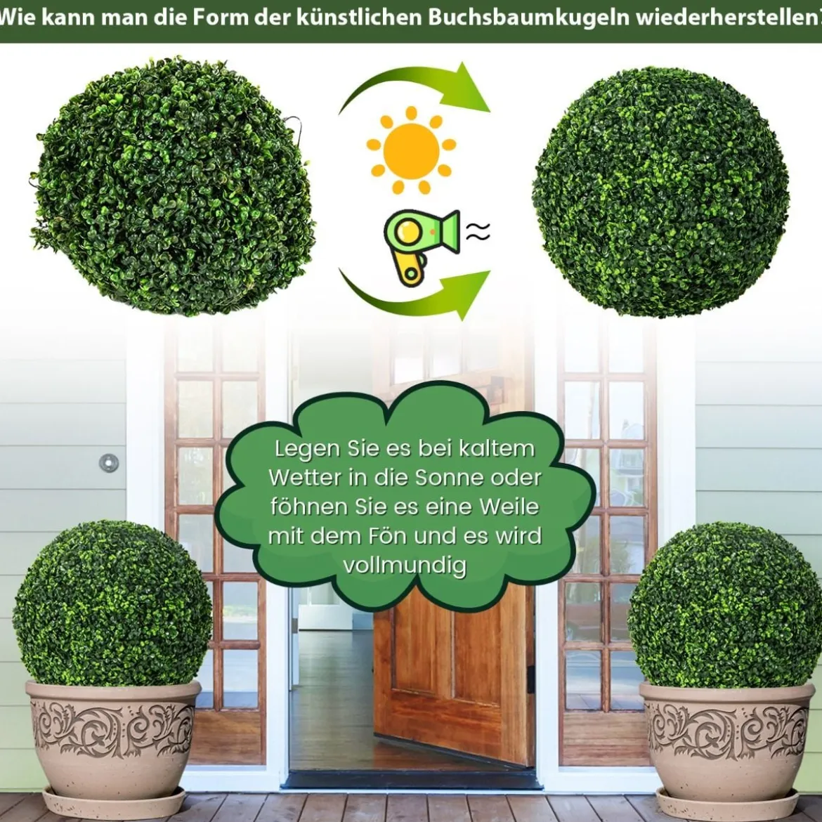 2er Buchsbaumkugel 48 cm Buchsbaum Kugel UV-beständig Formschnitt Künstliche Pflanze Kugelpflanzen