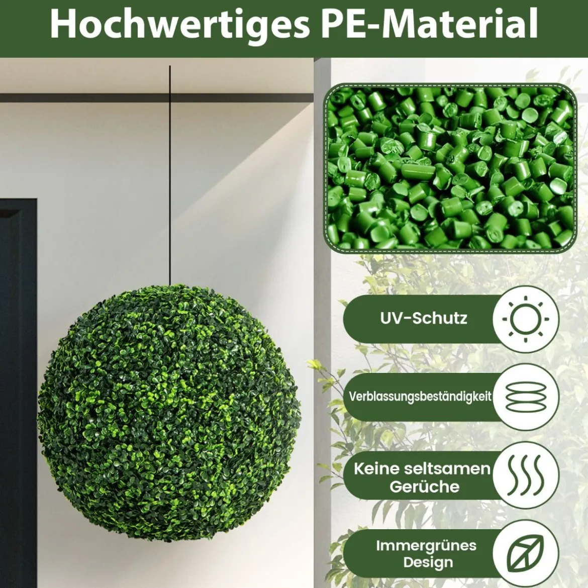 2er Buchsbaumkugel 48 cm Buchsbaum Kugel UV-beständig Formschnitt Künstliche Pflanze Kugelpflanzen