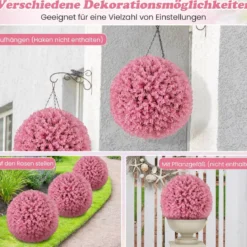 2er Buchsbaumkugel 44 cm Kunstpflanze Eukalyptus Buchsbaum Kugel Graskugel Pflanzenkugel Rosa