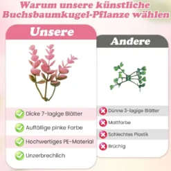 2er Buchsbaumkugel 44 cm Kunstpflanze Eukalyptus Buchsbaum Kugel Graskugel Pflanzenkugel Rosa