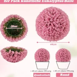 2er Buchsbaumkugel 44 cm Kunstpflanze Eukalyptus Buchsbaum Kugel Graskugel Pflanzenkugel Rosa