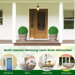 2er Buchsbaumkugel mit Weißen Blüten UV-beständige Künstliche Pflanze Grün