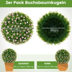 2er Buchsbaumkugel UV-beständige Dekokugeln Formschnitt Kunstpflanze Dekopflanze Ø37 cm
