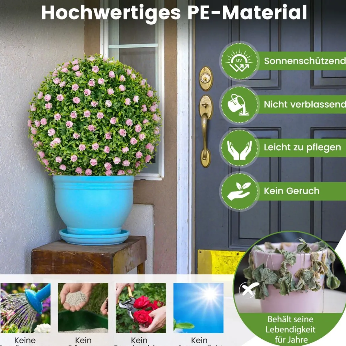 2er Buchsbaumkugel UV-beständige Dekokugeln Formschnitt Kunstpflanze Dekopflanze Ø37 cm