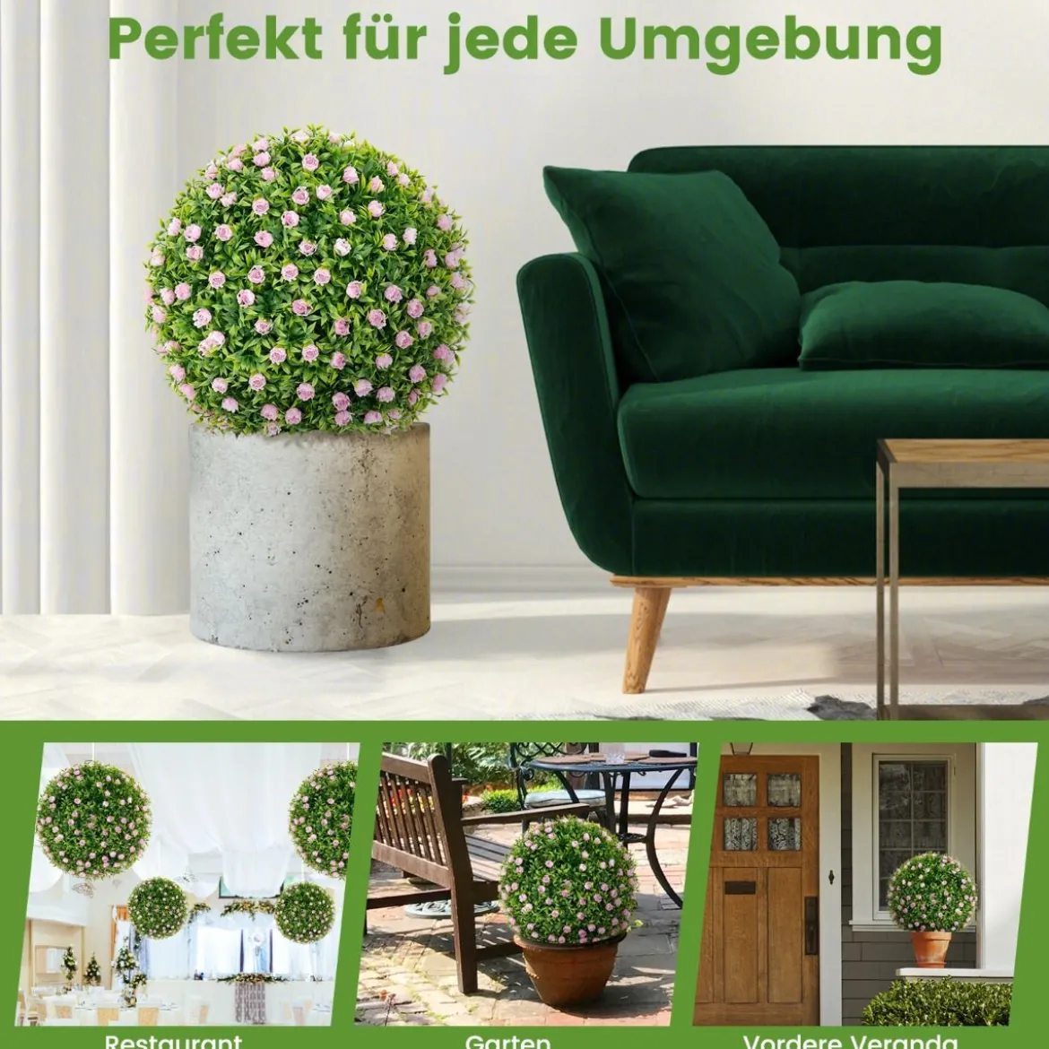 2er Buchsbaumkugel UV-beständige Dekokugeln Formschnitt Kunstpflanze Dekopflanze Ø37 cm