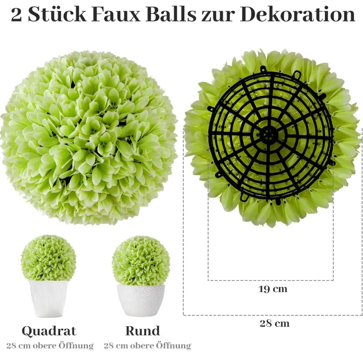 2er Buchsbaumkugel UV-beständige Dekokugeln Formschnitt Kunstpflanze Dekopflanze Ø28 cm