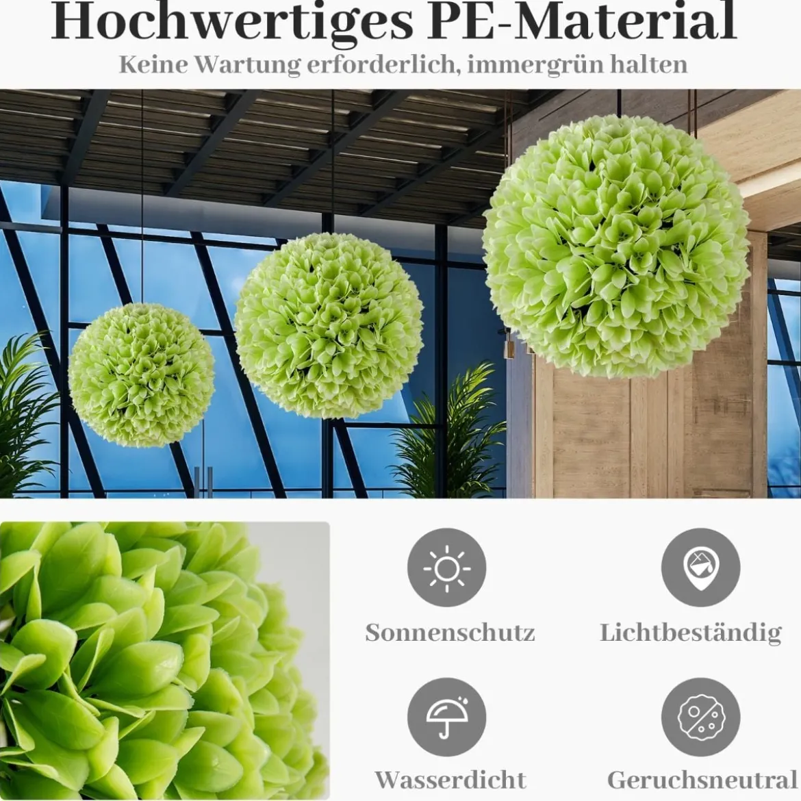 2er Buchsbaumkugel UV-beständige Dekokugeln Formschnitt Kunstpflanze Dekopflanze Ø28 cm