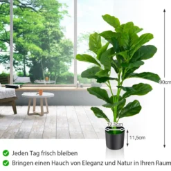 2er 90 cm Kunstpflanze mit Realistischen Blättern & Topf Geigenfeige-Baum Kunstbaum