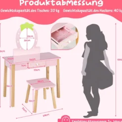 Erdbeerförmiges 2-in-1-Kinder-Schminkset aus Holz mit Hocker & Spiegel & Schublade