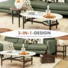 2er 2 Ebenen Satztisch Set - Couchtisch & Runder Beistelltisch Marmor Optik mit Rahmen