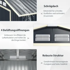 2er Gerätehaus Metall Erweitert + Geräteschuppen Set abschließbar Grau