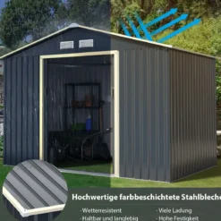 2er Gerätehaus Metall Erweitert + Geräteschuppen Set abschließbar Grau