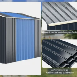 2er Gerätehaus Metall Erweitert + Geräteschuppen Set abschließbar Grau