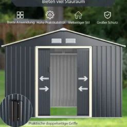 2er Gerätehaus Metall Erweitert + Geräteschuppen Set abschließbar Grau