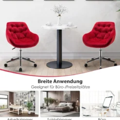 Ergonomischer Akzentstuhl Gepolsterter Drehstuhl aus Samt Rot