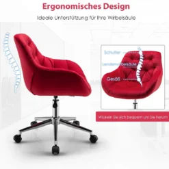 Ergonomischer Akzentstuhl Gepolsterter Drehstuhl aus Samt Rot