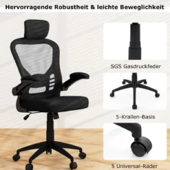 Ergonomischer Bürostuhl aus Netzgewebe mit Schaukellehne Chefsessel Drehbarer PC Stuhl