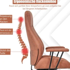 Ergonomischer Bürostuhl aus Wildleder 150° neigbarer Computerstuhl Rotbraun