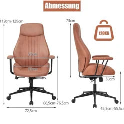 Ergonomischer Bürostuhl aus Wildleder 150° neigbarer Computerstuhl Rotbraun