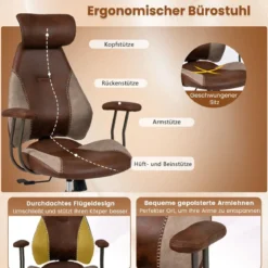 Ergonomischer Bürostuhl Computer-Schreibtischstuhl mit Wildlederstoff Kopfstütze Braun