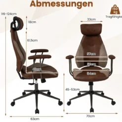 Ergonomischer Bürostuhl Computer-Schreibtischstuhl mit Wildlederstoff Kopfstütze Braun