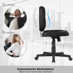Ergonomischer Bürostuhl Computer-Stuhl mit einstellbare Höhe 63,5 x 61 x 84-94 cm Schwarz