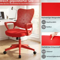 Ergonomischer Bürostuhl mit Atmungsaktive Mesh-Rückenlehne Höhenverstellbarer Drehstuhl Rot